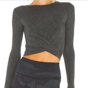 Alo Yoga Cover Long Sleeve Top in Anthracite Heather